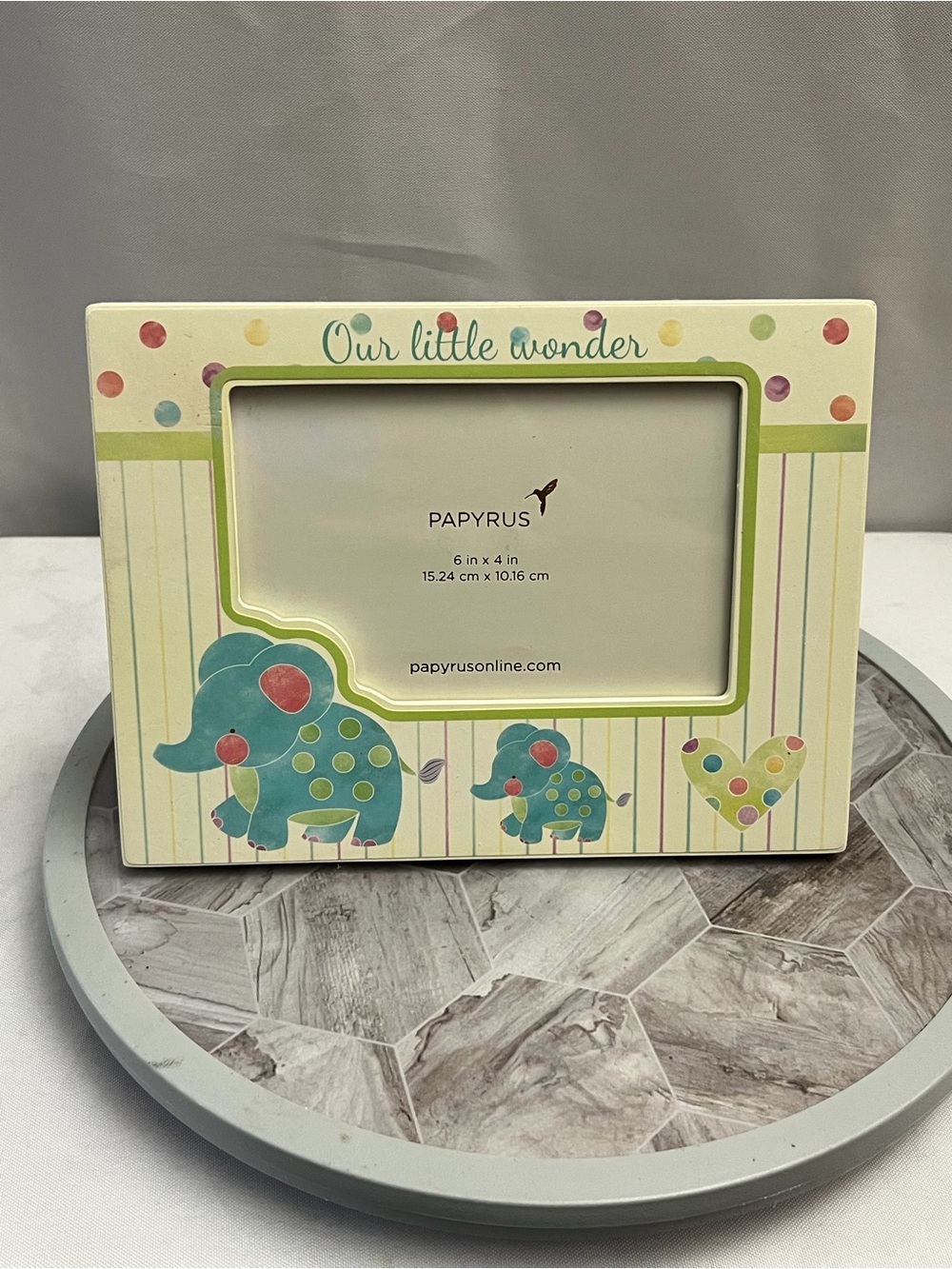 Papyrus Our Little Wonder Baby Elephant 6x4 Picture Frame Nursery Polka Dot